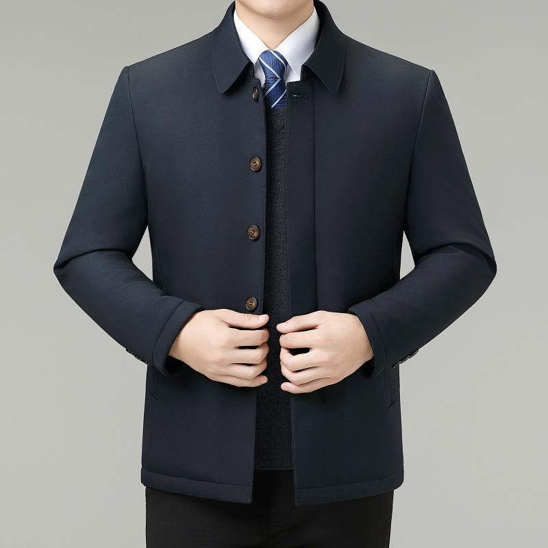 Men's High-Grade Cotton Padded Jacket - Autumn/Winter Stand-up Collar for Middle-aged Wear, Warm Outerwear.