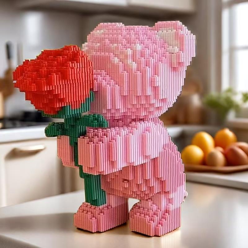 Non-Toxic 7565 Building Block Rose Bear A Romantic Bear With A Hand-Held Rose Suitable For Gift Giving A Perfect Choice For Companion