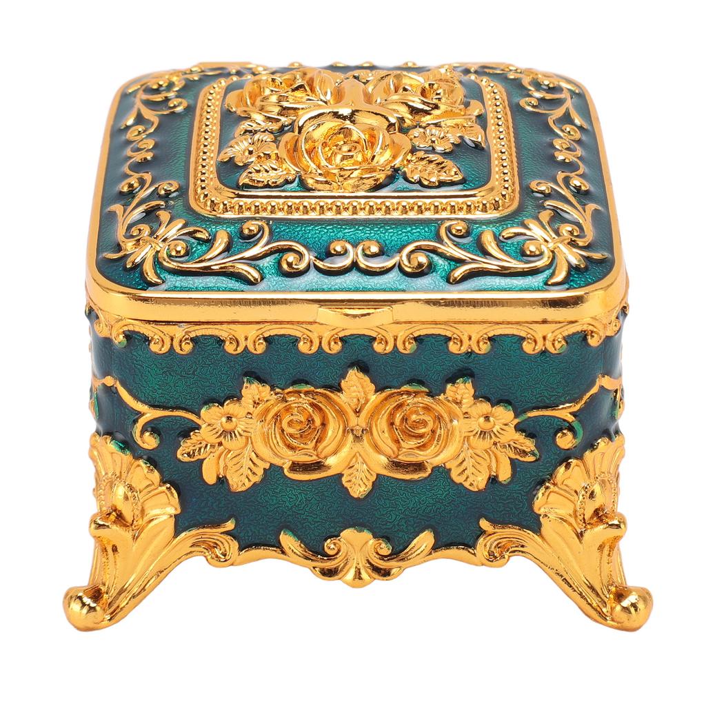 European Style Vintage Metal Jewelry Box Square Decorative Trinket Jewelry Storage Box for Earrings