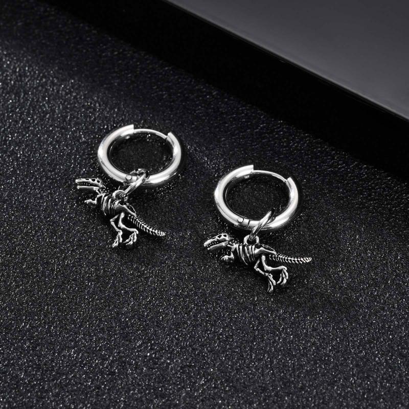Punk Dinosaur Hoop Earring For Men Tyrannosaurus Rex Skeleton Earrings Stainless Steel Dinosaur Enthusiast Jewelry Gift