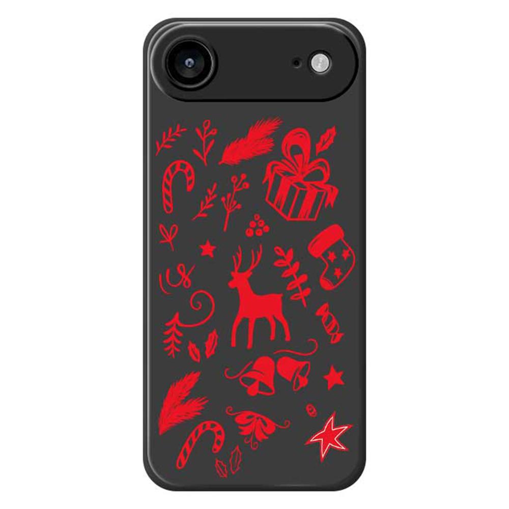 

For iPhone 17 Air Case Hand Drawn Christmas Pattern Printing Straight Edge TPU Phone Back Cover Black