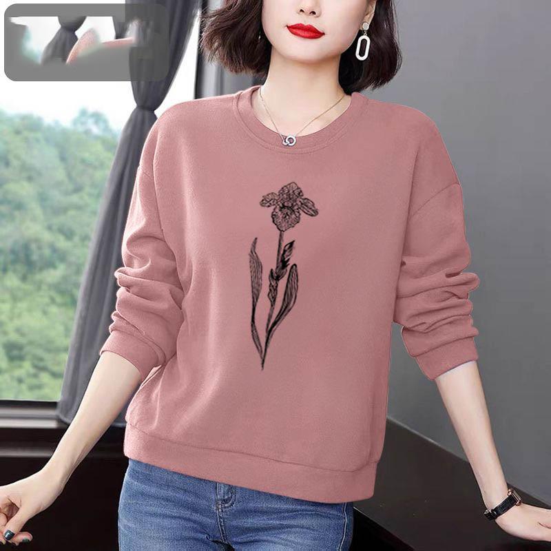 Casual Autumn/Winter Women's O-Neck Printing Fashion All-match Loose Long Sleeve Pullovers Sweatshirts Tops