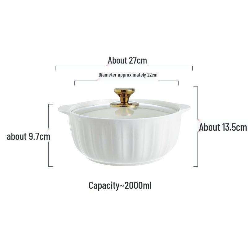 Ceramic Double-Handled Large Soup Bowl with Lid - High-End Design, Ideal for Home Use, Sauerkraut Fish, and Commercial Soups.