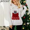 BITCED Top Tricotado Natal Desenho Animado Jacquard Tricô Suéter Urso Bordado Jumper de Natal
