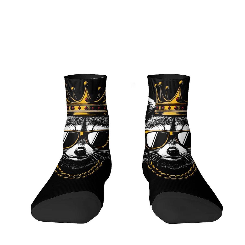 Animal Graffiti Raccoon Print Pattern Unisex Soft Breathable Comfortable Sweat Wicking All-match Carnival Low-top Trendy Socks