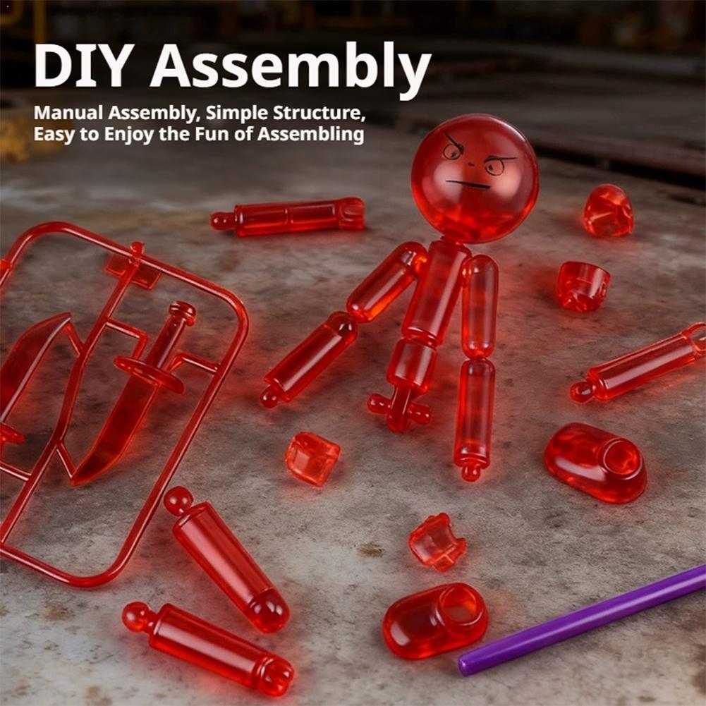 3D Printed Jointed Dummy Action Figure Diy Assembly Movable Robot Red Translucent Toy Model Gift