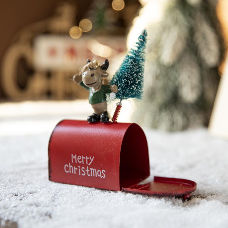 Christmas Wrought Iron Decoration Cottage Mailbox Hanging Decoration Window Display Pendant Home Decoration