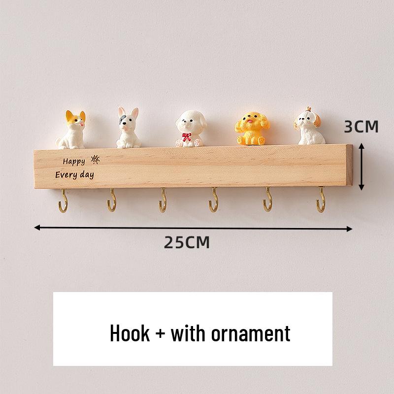 Solid Wood Wall-Mounted Key Holder & Storage Shelf with Creative Hooks for Entryway Ornaments