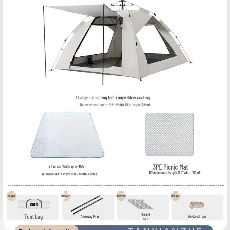 TAN XIAN ZHE Automatic Pop-Up Camping Tent 2-4 Person