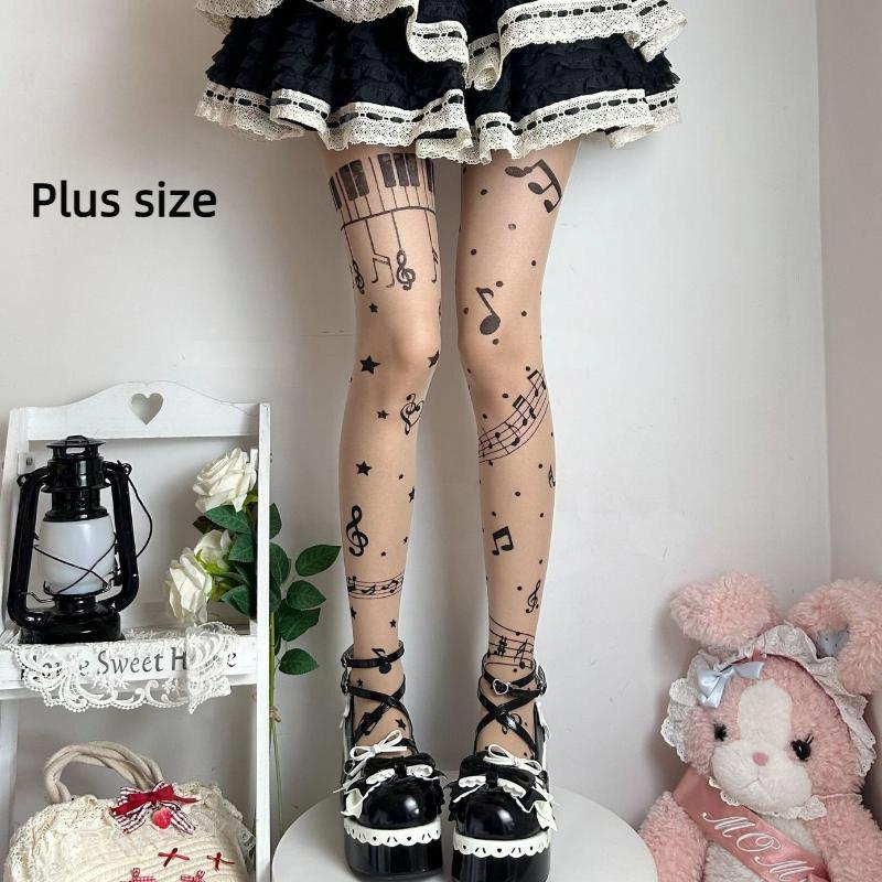 1 Pair Sweet Y2K Girls Stocking Tights Club Party Pantyhose Musical Note Black Women Stocking Symbol Print Lolita Tights Hosiery