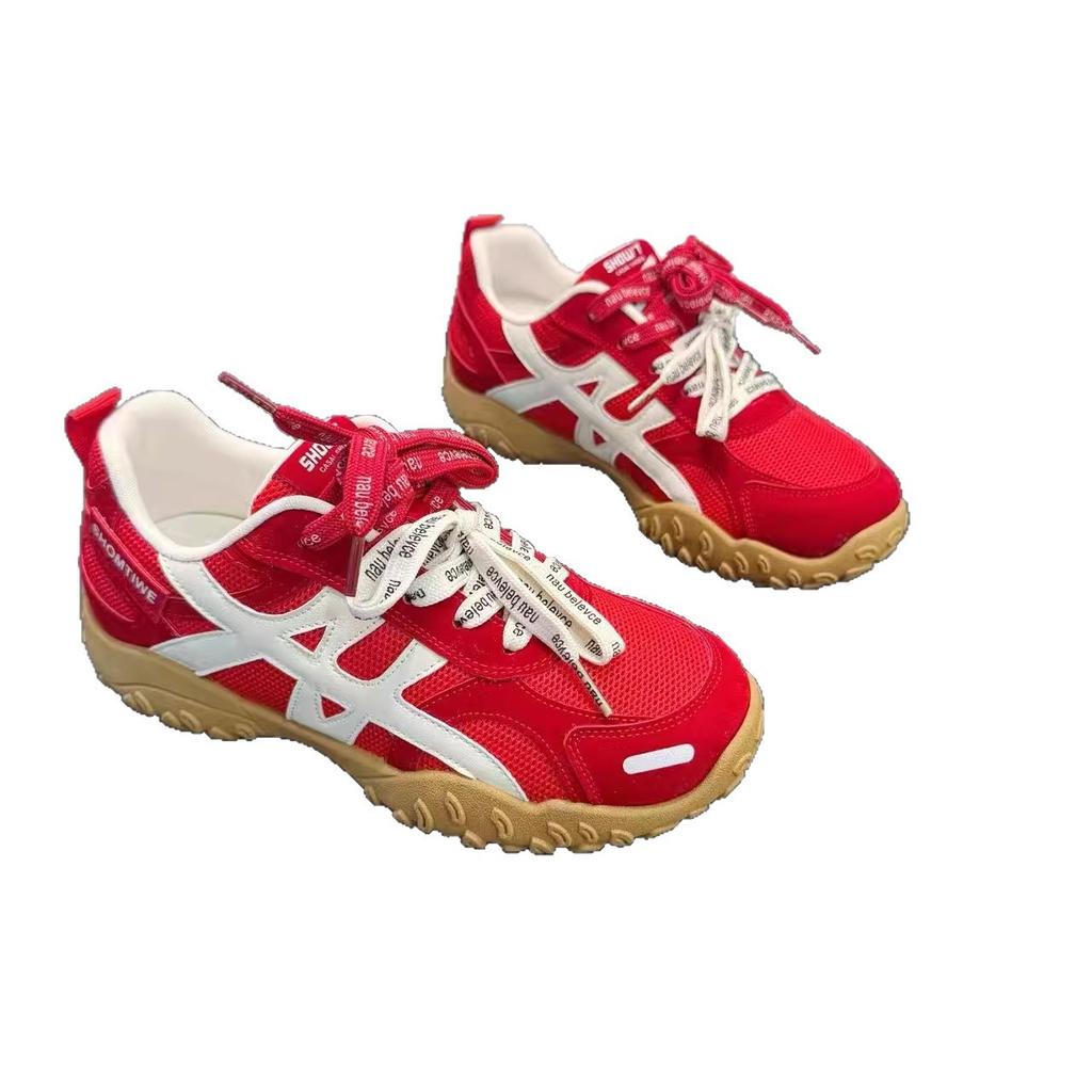 Leather mesh breathable moral training shoes women's 2025 summer new niche design sports and leisure shoes white shoes single shoes