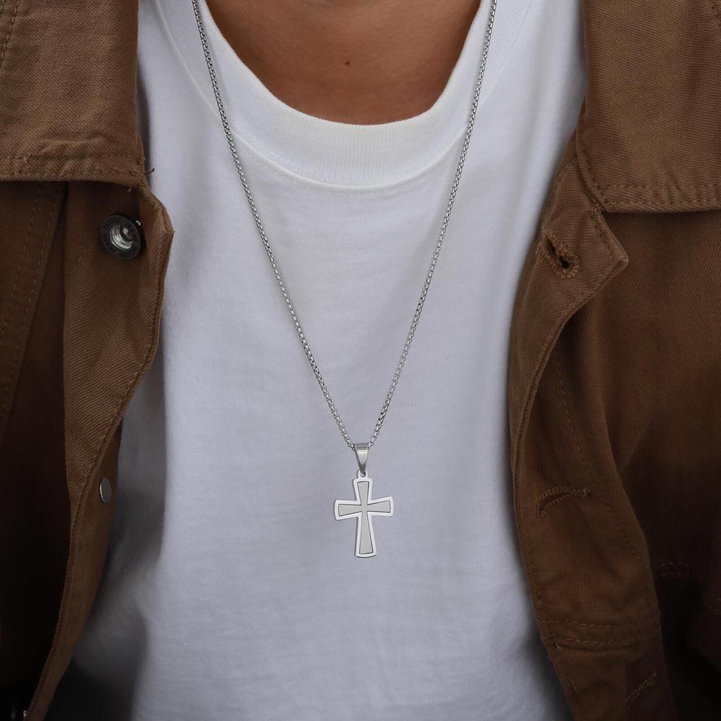 Stainless Steel Cross Pendant Necklaces for Men Boys,Never Fade Metal Necklaces,Casual Trendy Jewelry Gifts