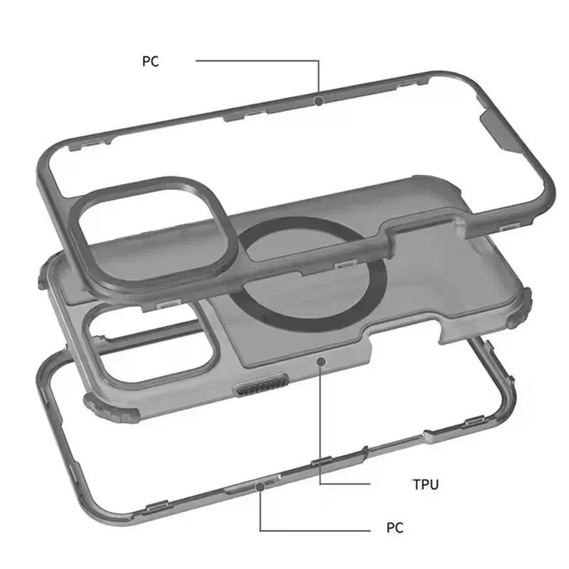Rugged 3in1 Magnetic Heavy Duty Protective Case IPhone 17 16 15 14 Plus 13 12 Pro Max for Magsafe Impact Resistant Mobile Cover