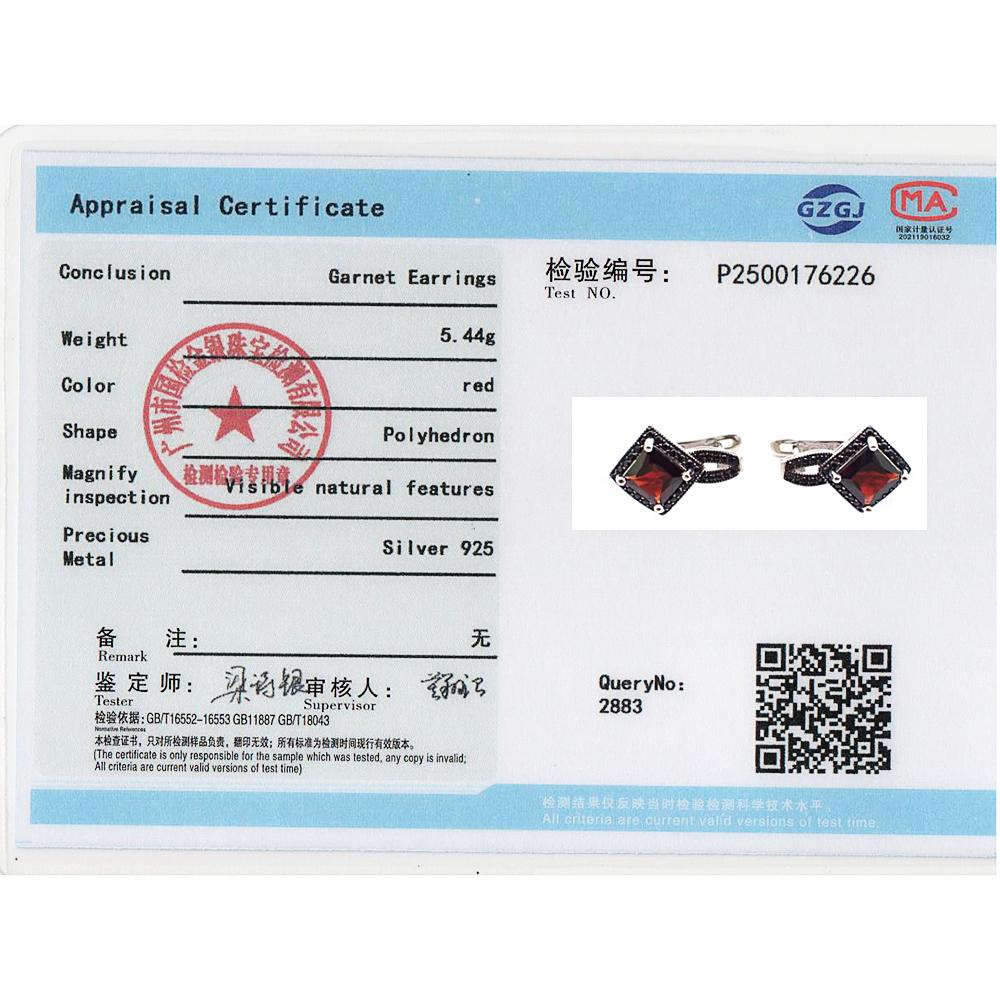 Simple design 925 Sterling silver clasp earrings Natural square 7.0mm garnet gemstones fine jewelry for women's engagement gifts