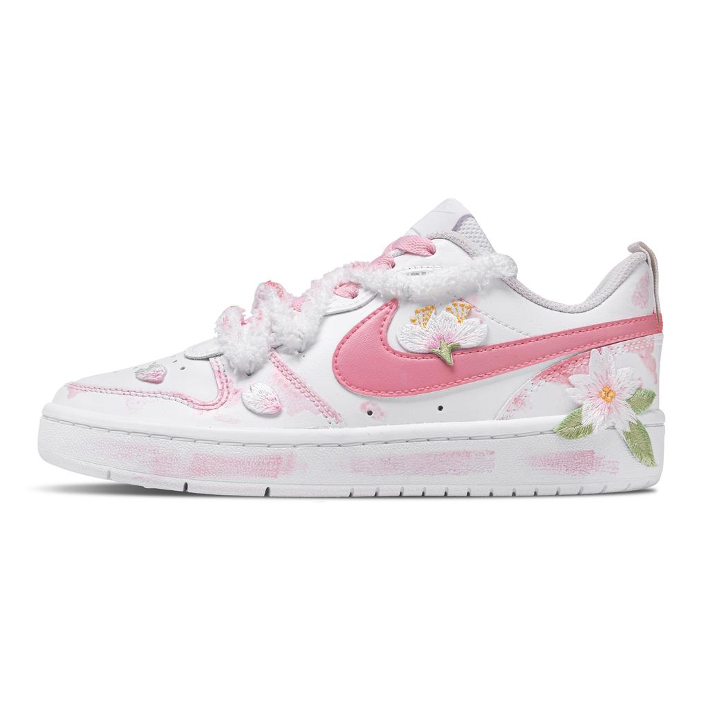 Nike Court Borough Spring Letter Slip Resistant Abrasion Resistant Low Top Skateboard Shoes Women's Pink BQ5448-100(Team376-)