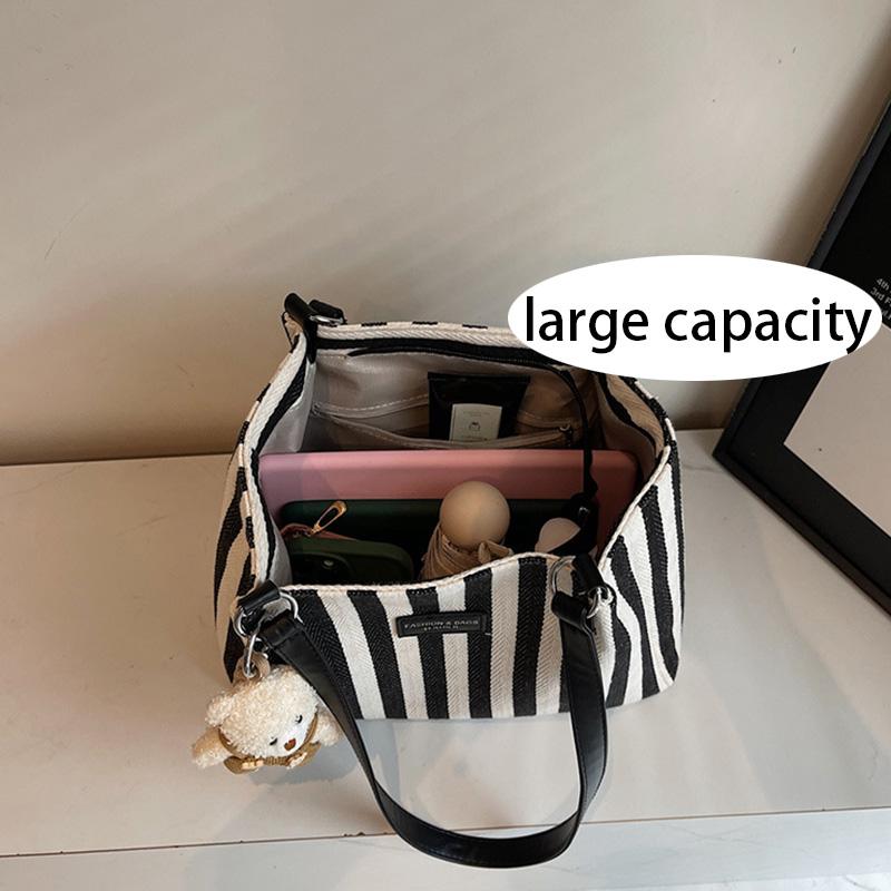 Summer Tote Bags for Woman 2025 Stripe Designer Shoulder Shopper Storage Bag Women Casual Canvas Handbag