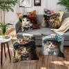 Victorian Style Cat Pattern Digital Printing Pillow Cover Short Plush Suitable Living Rooms Bedrooms Sofas Throw Cushion Cover