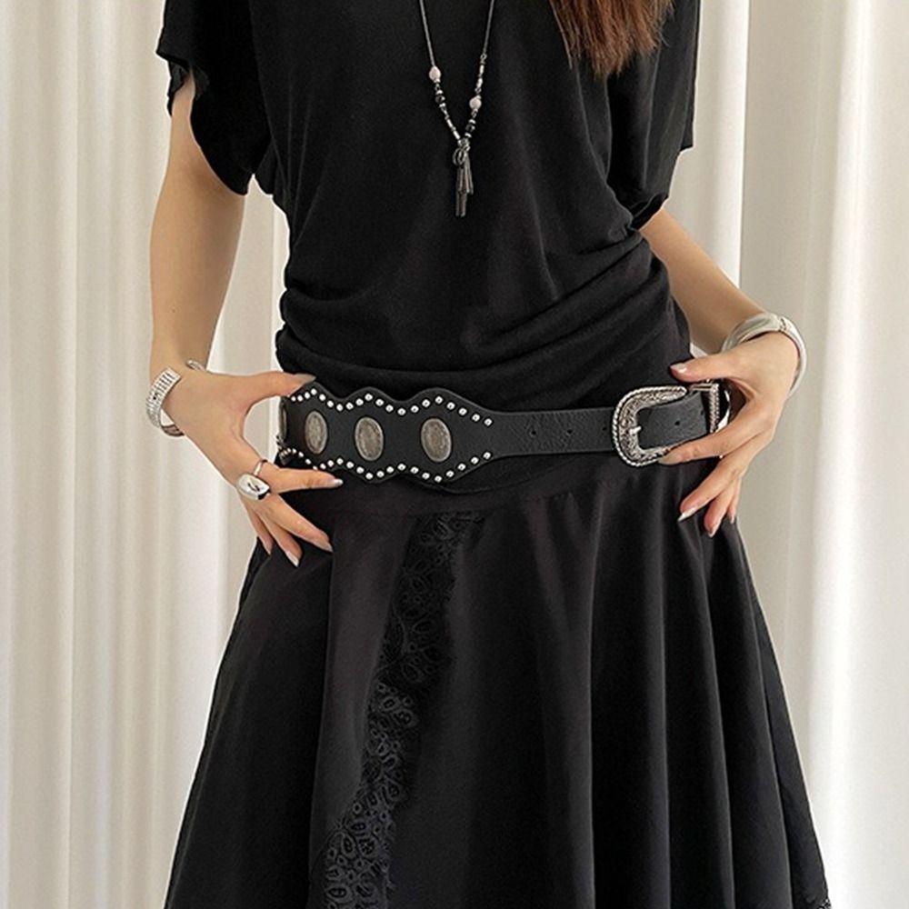 Black Leather Waist Belt Vintage Dress Jeans Belt Versatile Women's Belt  Streetwear
