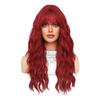 European and  American Style Women’s Fashion Red Curly Wig Full Wig with Blunt Bangs Long Wavy Wig