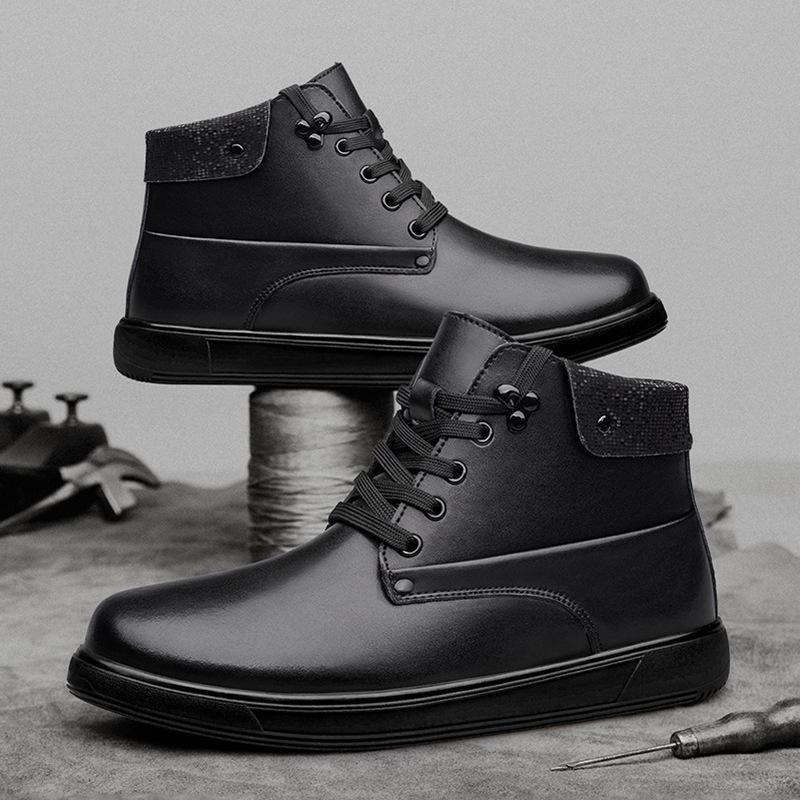 Men's High-Top Leather Martin Boots with Thick Sole & Warm Velvet, Mid-Calf Versatile Winter Shoes