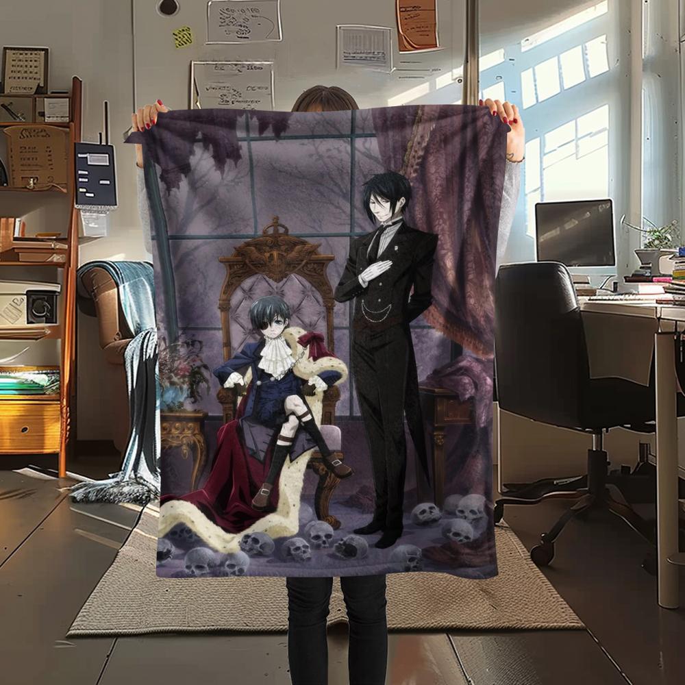 Flanelová deka s potiskem Black Butler, Vysoce kvalitní, Pohodlná pro všechna roční období, Domácí dekorace, Teplo a pohodlí, Perfektní pro vánoční dárky07