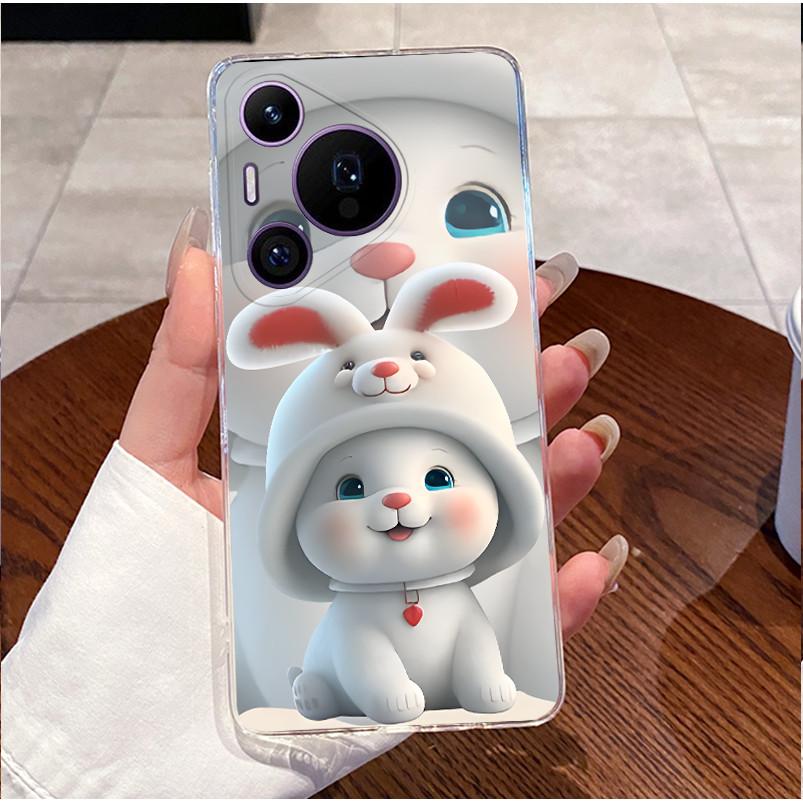 Back Cover For Huawei Pura70 Pura 70 Pro Plus Case Luxury Cute Love Rabbit Funny Pattern Clear Soft Slim TPU Silicone Phone Case
