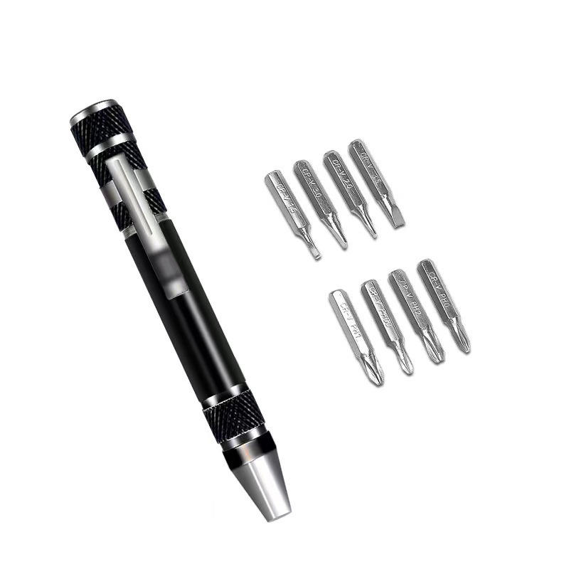 Tournevis manuel 8-en-1 Type stylo Portable Multi-spécifications Avec tête de tournevis magnétique Outil de tournevis Tête de tournevis haute densité