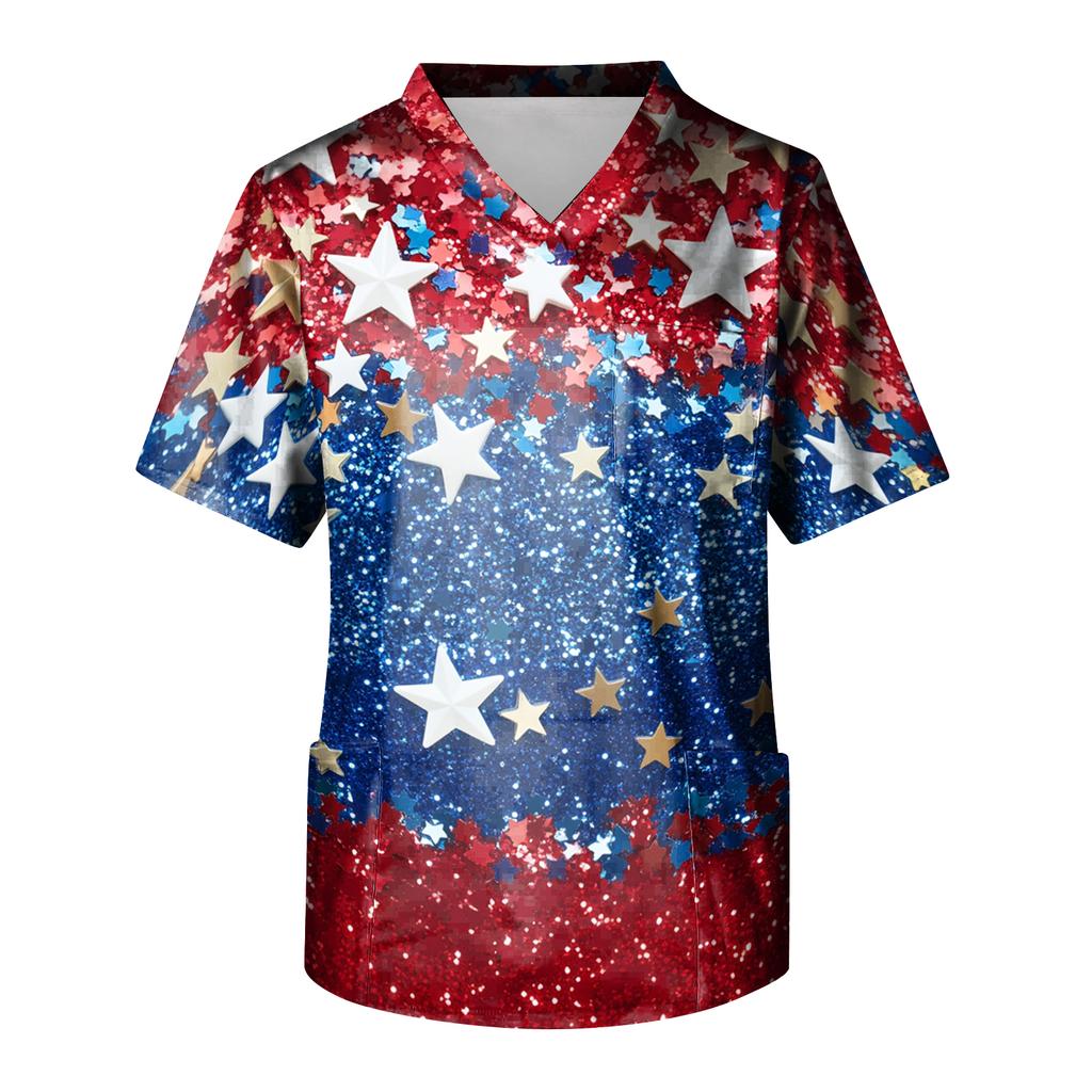 Men's Short Sleeve V-Neck  Print Chest Pocket Care Top