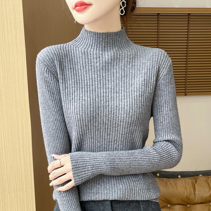 Herbst neues Damen Langarm Rollkragen Slim-Fit Rippstrick Lazy-Wind Pullover Strickpullover Unterhemd Oberbekleidung Innenbekleidung