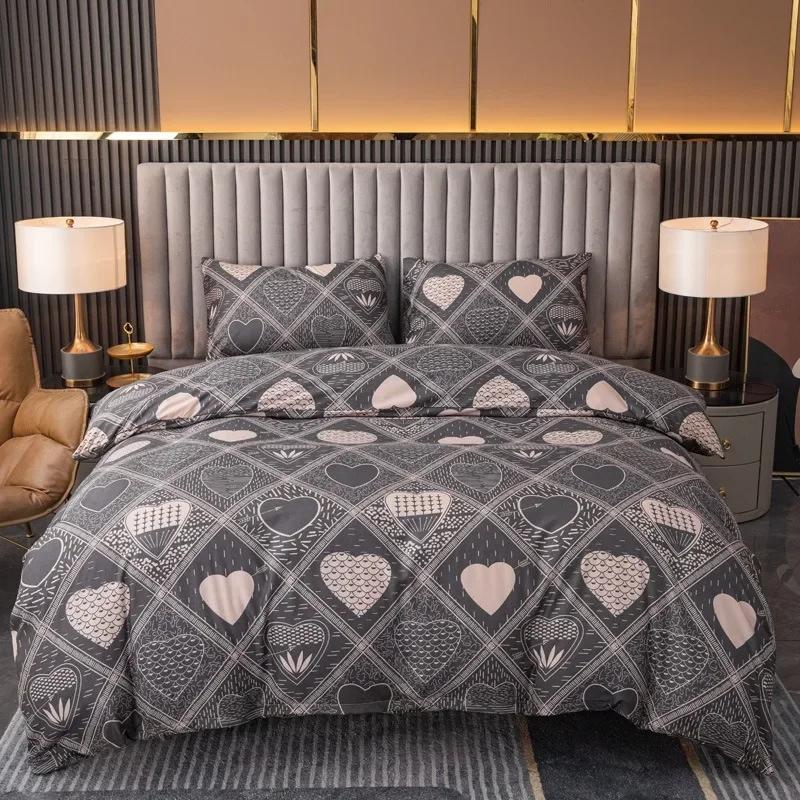 3pcs Printed Brushed Duvet Cover Pillowcase Three Piece Set High Quality Skin Friendly Fabric Bedding Cover (without Bed Sheet)