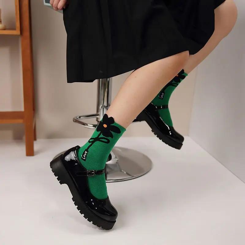 Women Socks Japanese Korean Style Cartoon Flower Rabbit Harajuku Cute Kawaii Mid Tube Breathable Casual Short Cotton Socks