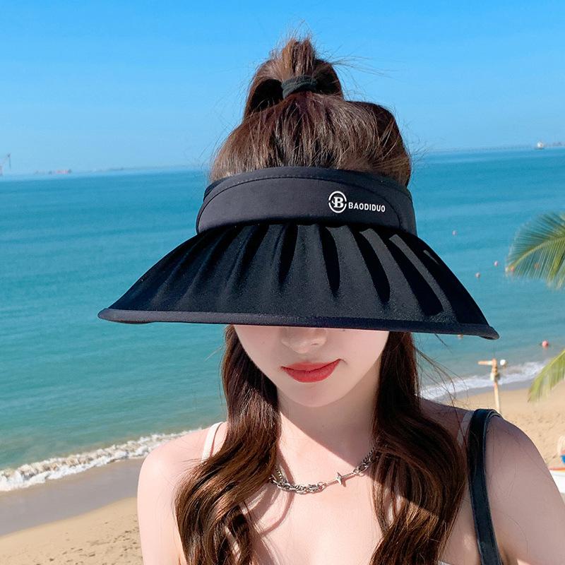 8477 Summer Ice Silk Ribbon Empty Top Hat Fashion Shell Big Brim Sun Protection Hat UV Protection Sun Hat Children