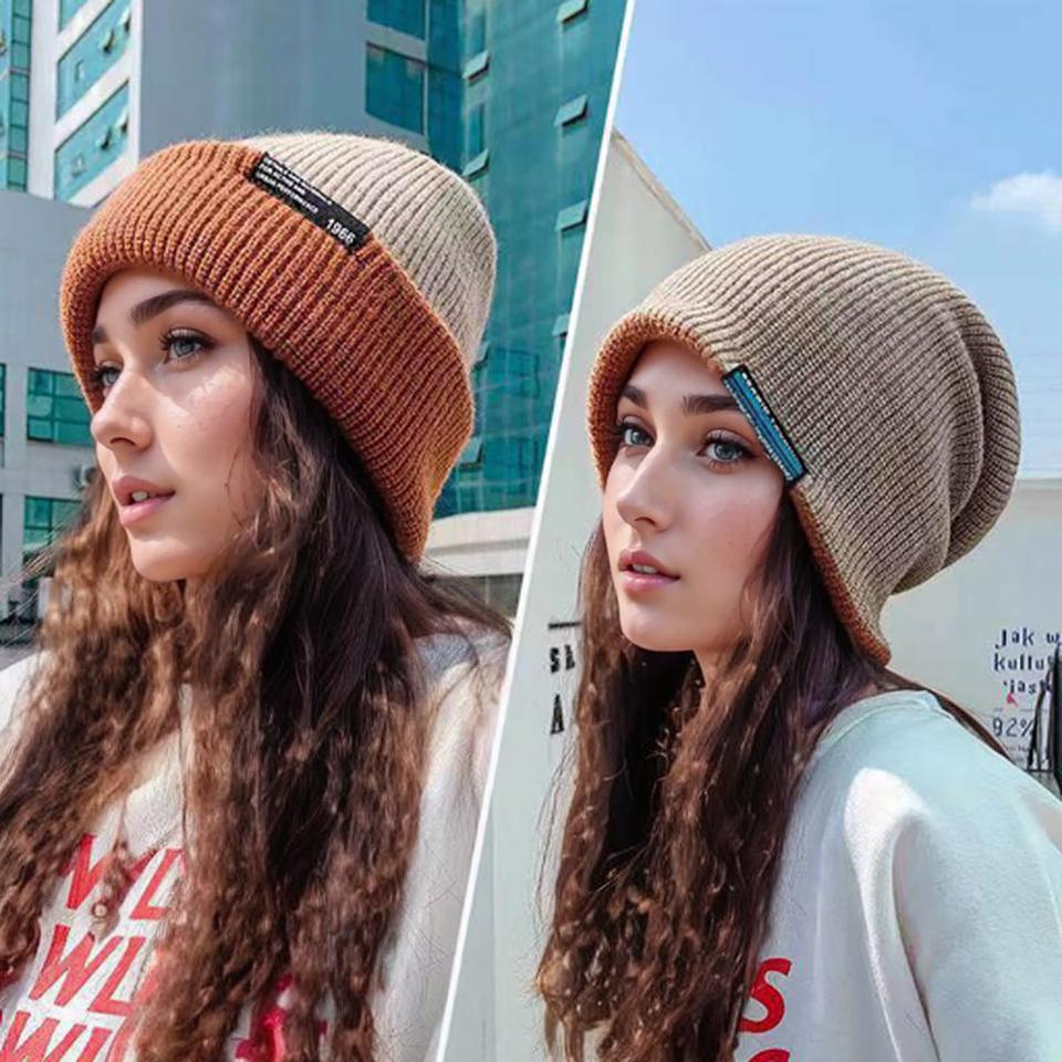 Durable And Safe Loogdeel Knitted Hat Headwear Beanies Cap Double-Sided Casual Hat Winter Hat Ear Protection Warm Soft Thickened Woolen Hat