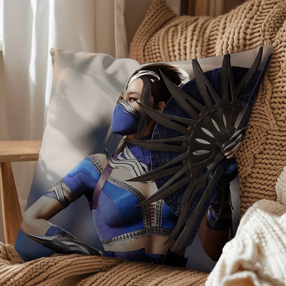 Johnny Cage Kitana Mortal Kombat Pillow Case Square Double-Sided Printing Short Plush Sofa Cushion Cover Bedroom Bedside Pillow