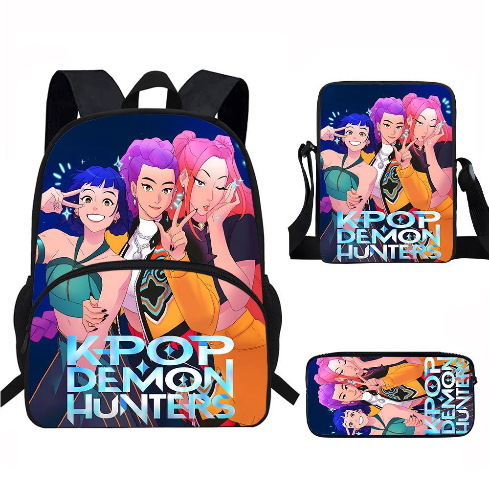 K-Pop Dämonenjäger 3-teiliges Schülerrucksack-Set Anime-Thema Trendiges bedrucktes Rucksack-Set
