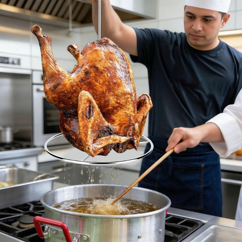 Complete Stainless Steels Turkey Roaster Includes Skewers And Hook Safe Cooking And Cleanup In Dishwasher