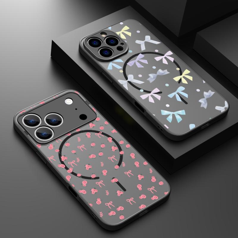 Thin Ring Magnetic For Magsafe Case For iPhone 17 Pro Max Case iPhone 16 15 14 13 Pro Max 17E Silky Buwknots Print Hybrid TPU+PC Matte Cover