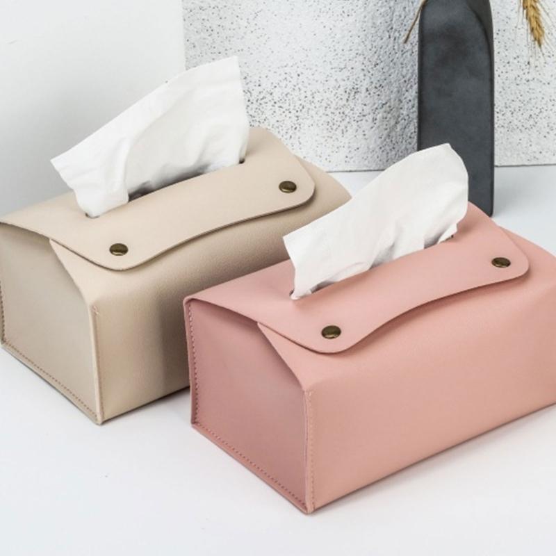 PU Leather Tissue Box Rectangular Paper Towel Container Elegant Tissues Storage Box Refillable Napkin Dispenser Rack