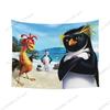 Cartoon Chicken Joe & Penguin Beach Scene Dorm Wall Hanging Tapestry Room Embellishment Surf's Up Element Wall Decor Banner
