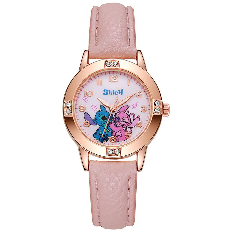 Rose Gold Diamond Leather Watch for Female Students, Perfect Exam Timepiece for Middle School Girls