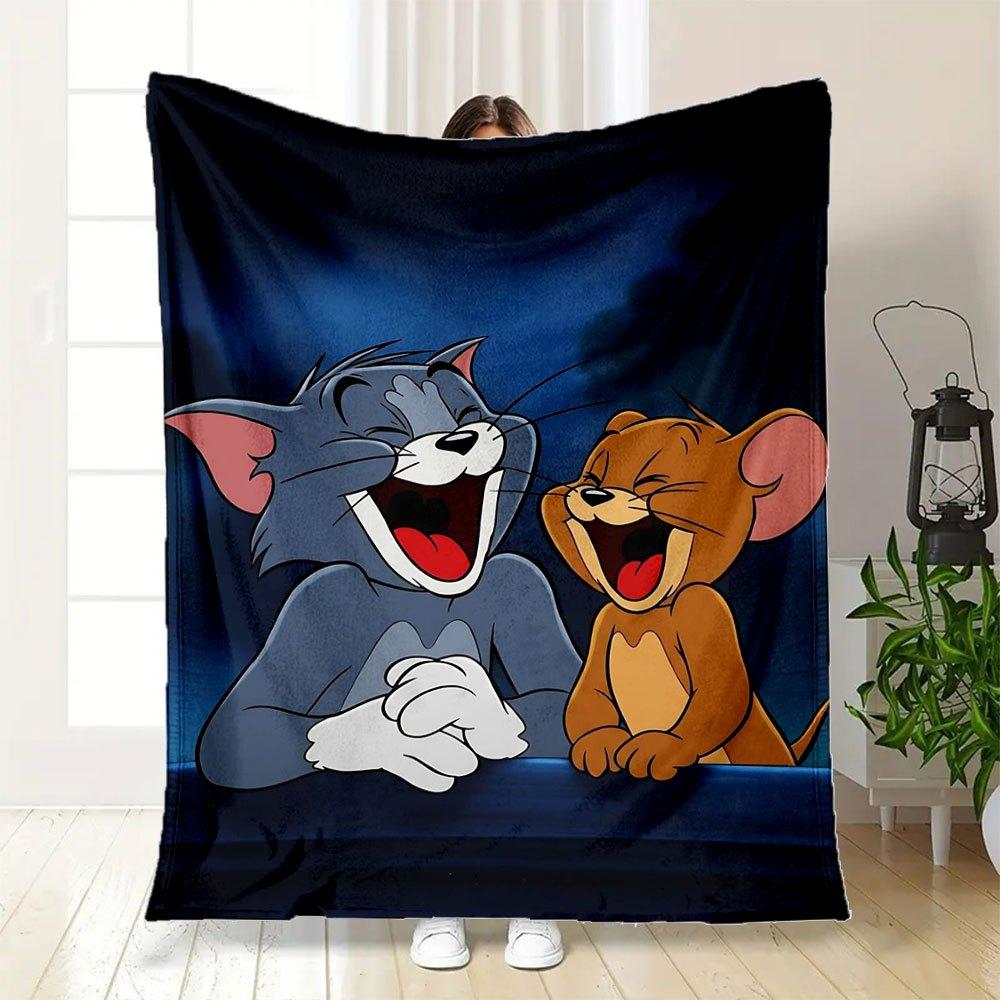 Tom & Jerry Laughing Poster PrintBlanket Flannel Throw Blanket for Sofa, Bed, Travel, Camping, Office