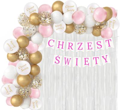 Balloon Garland Set with Roses Banner for Baptism