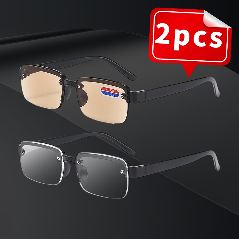 2pcs Reading Glasses for Men Glasses Imitation Crystal Half-frame Presbyopia Glasses Diopter +1.0 To +4.0 Eyeglasses