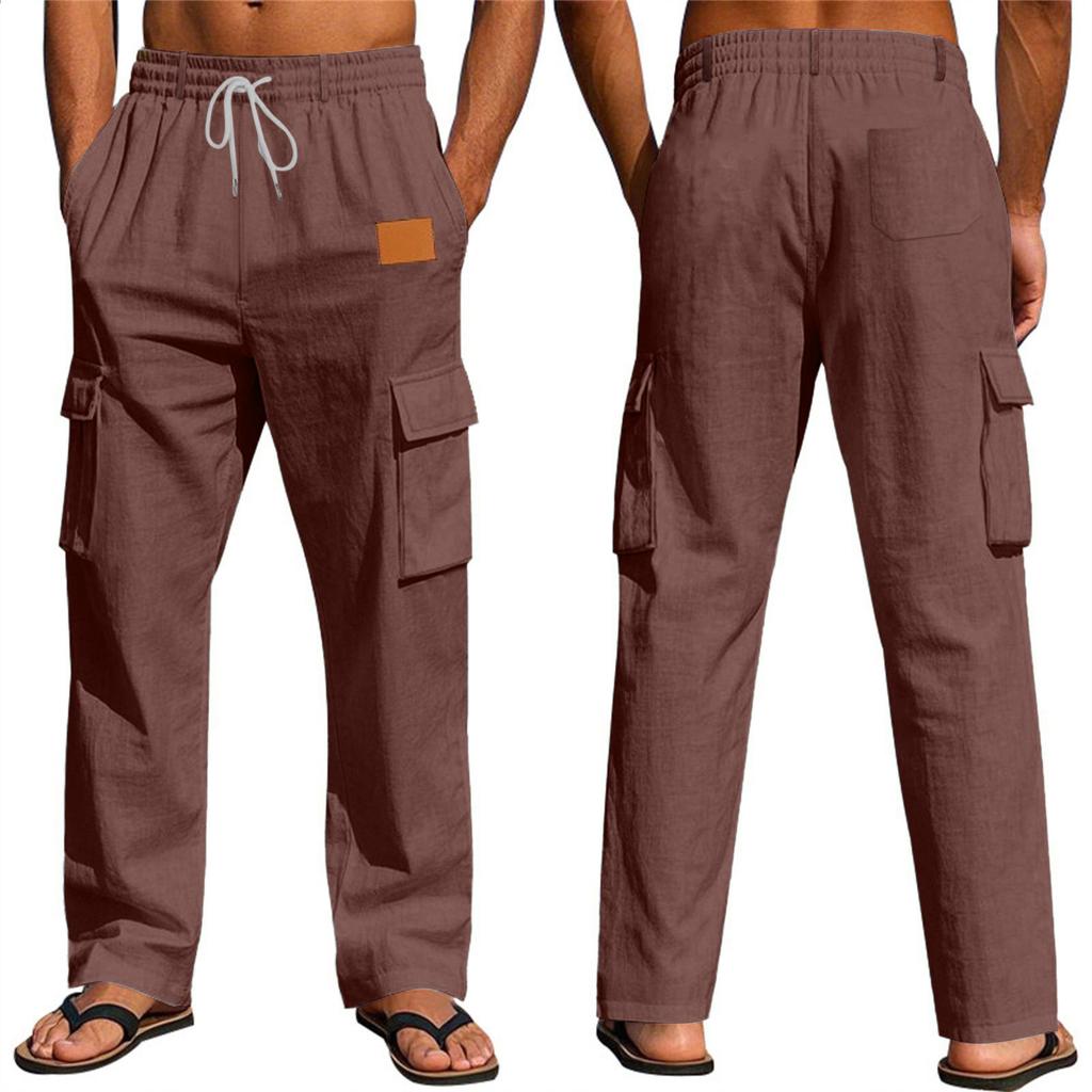 Pantaloni Casual Estivi da Uomo in Cotone e Lino - Gamba Dritta - Monocolore