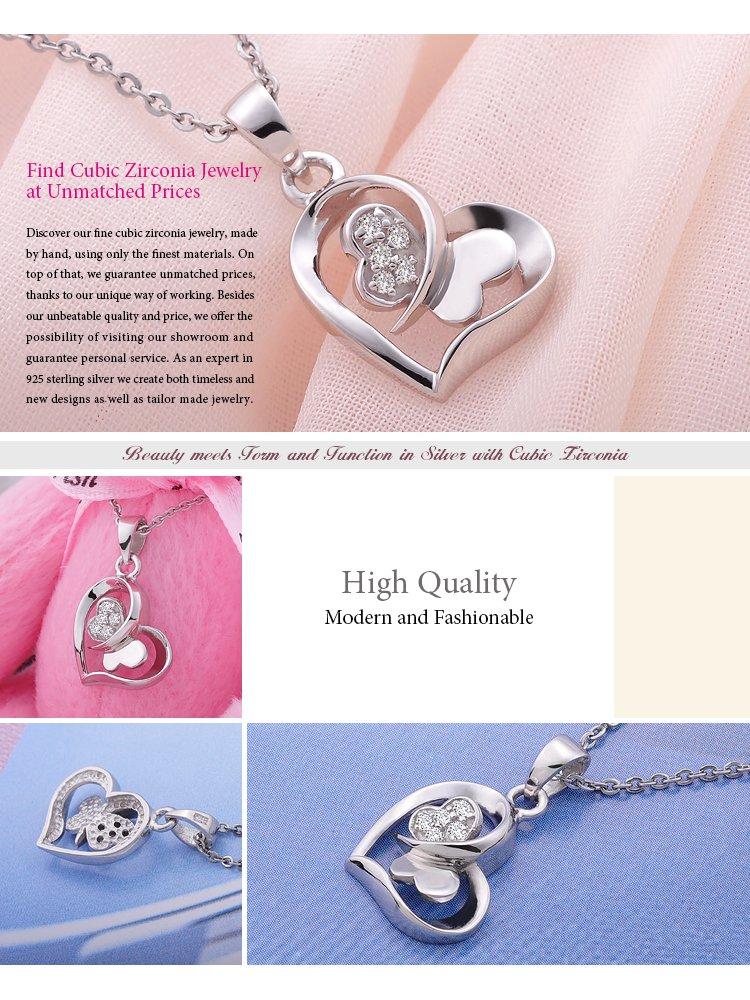 [Ashley Jewelry] Sterling Silver 925 Necklace, Open Heart Ribbon Butterfly Pendant, Cubic Zirconia, Women's Gift