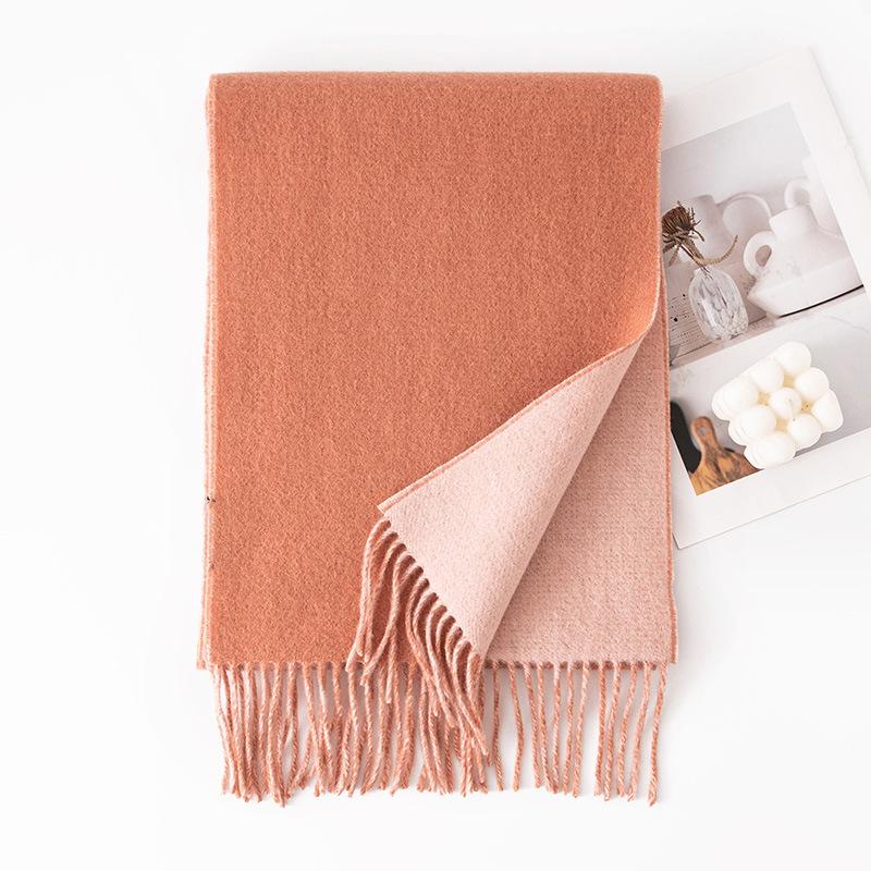 Lamb Wool Solid Color Large Scarf Autumn and Winter New Double Sided Wool Scarf Versatile Thickened Warm Shawl Dual Use