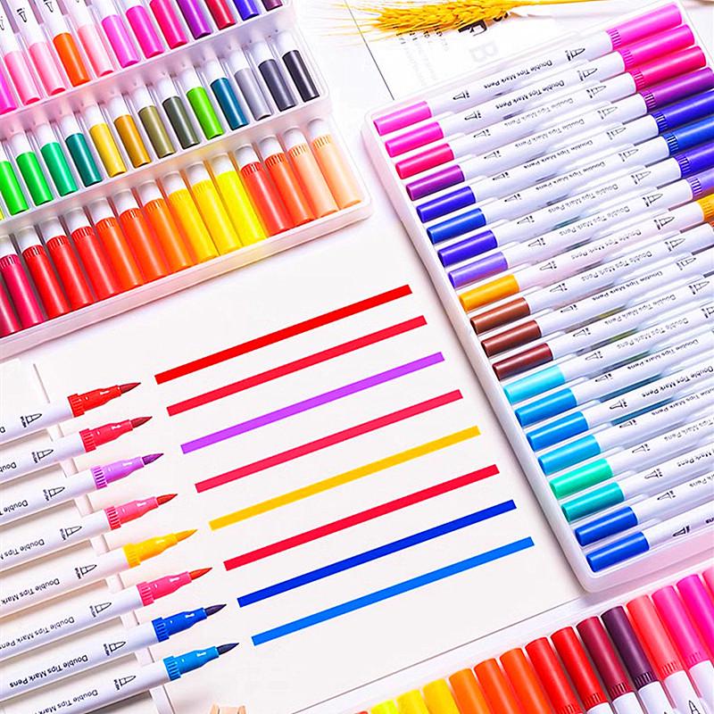 Washable Water-based Double-headed Watercolor Pens for Children - Soft-tip Markers and Brush Set