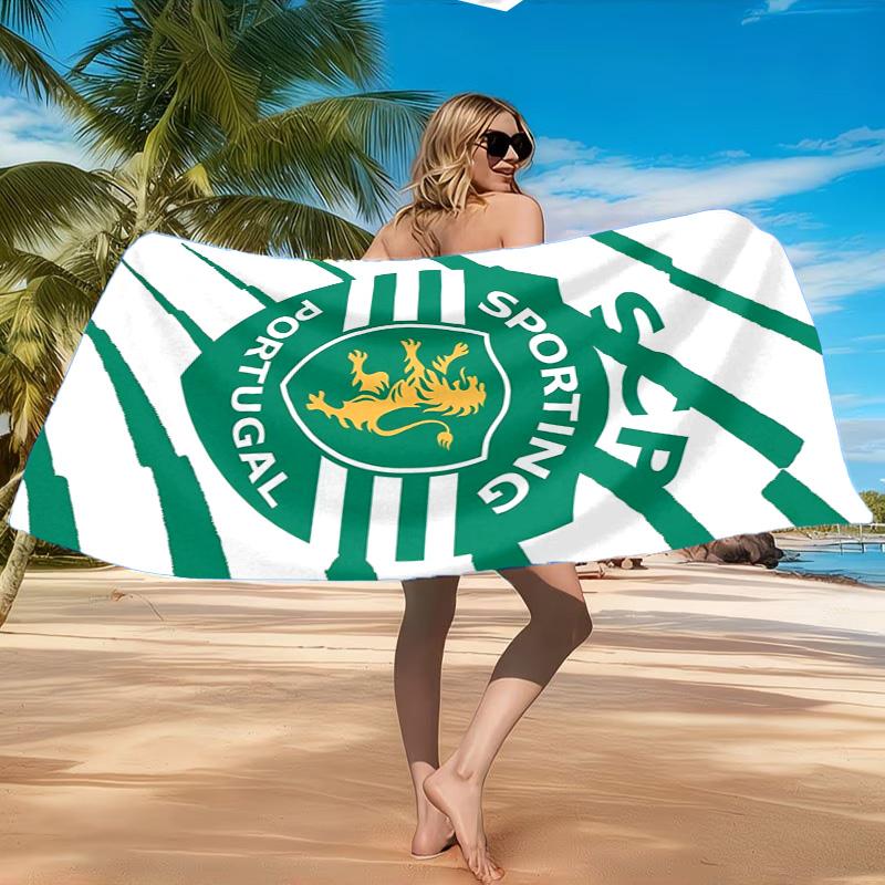 Asciugamano da Spiaggia con Stemma dello Sporting Cp, Asciugatura Rapida, Facile da Curare, Adatto Sia per il Fitness che per le Vacanze al Mare, Essenziale per lo Sport