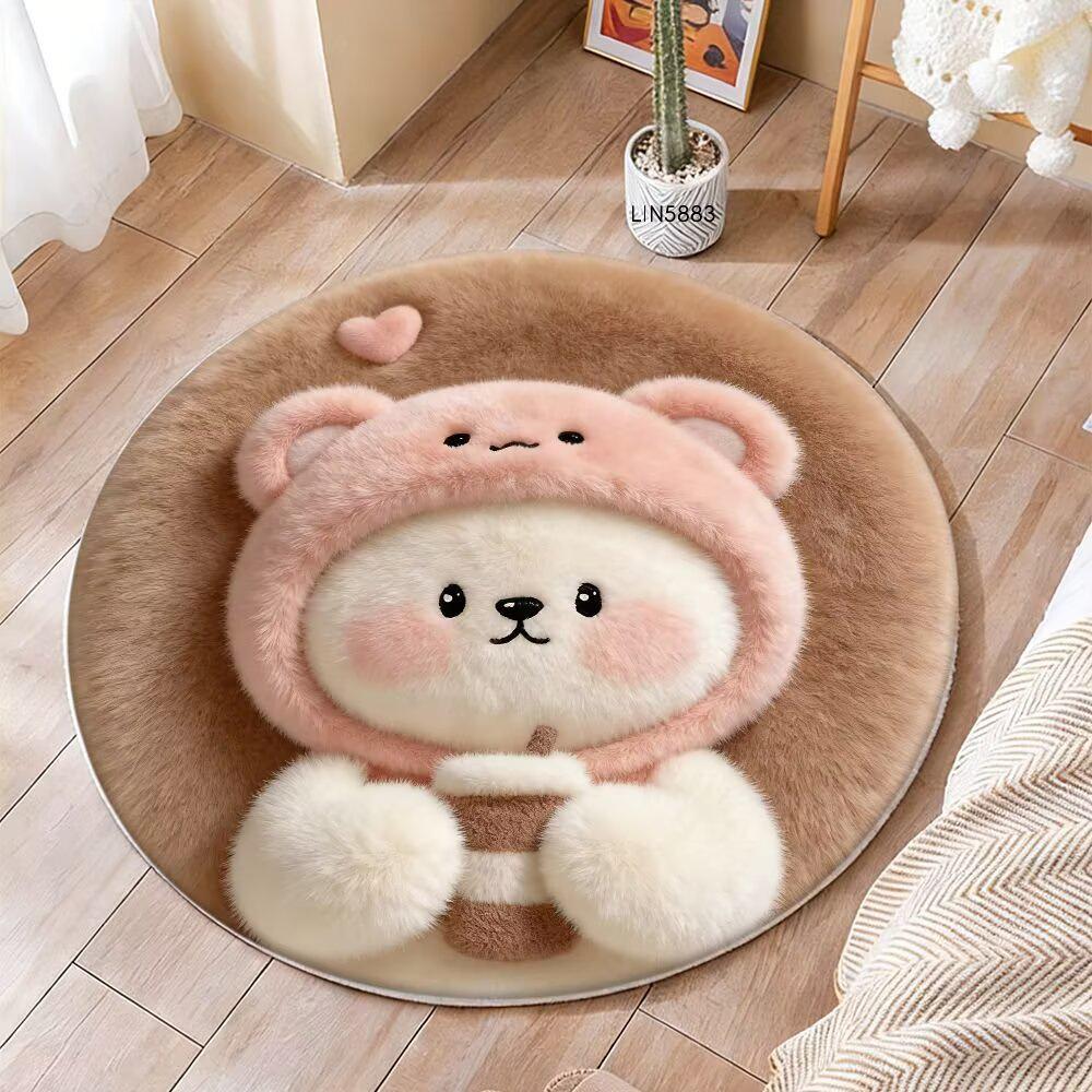 Children’s Round Faux Cashmere Rug - Non-slip Bedside or Study Mat