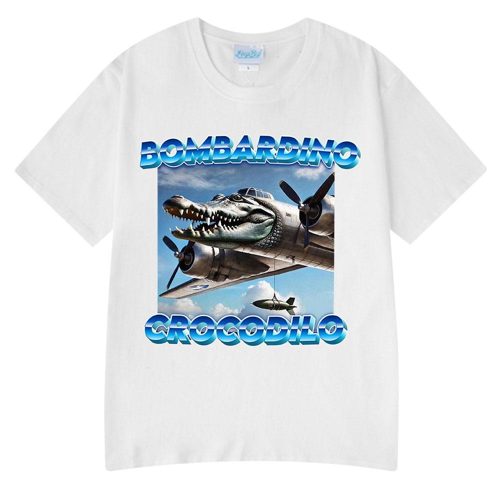Bombardiro Crocodilo T-shirt Italian Brainrot Funny Meme Crocodile Plane Bomber Graphic T Shirt Men Women Cotton Casual T-shirts